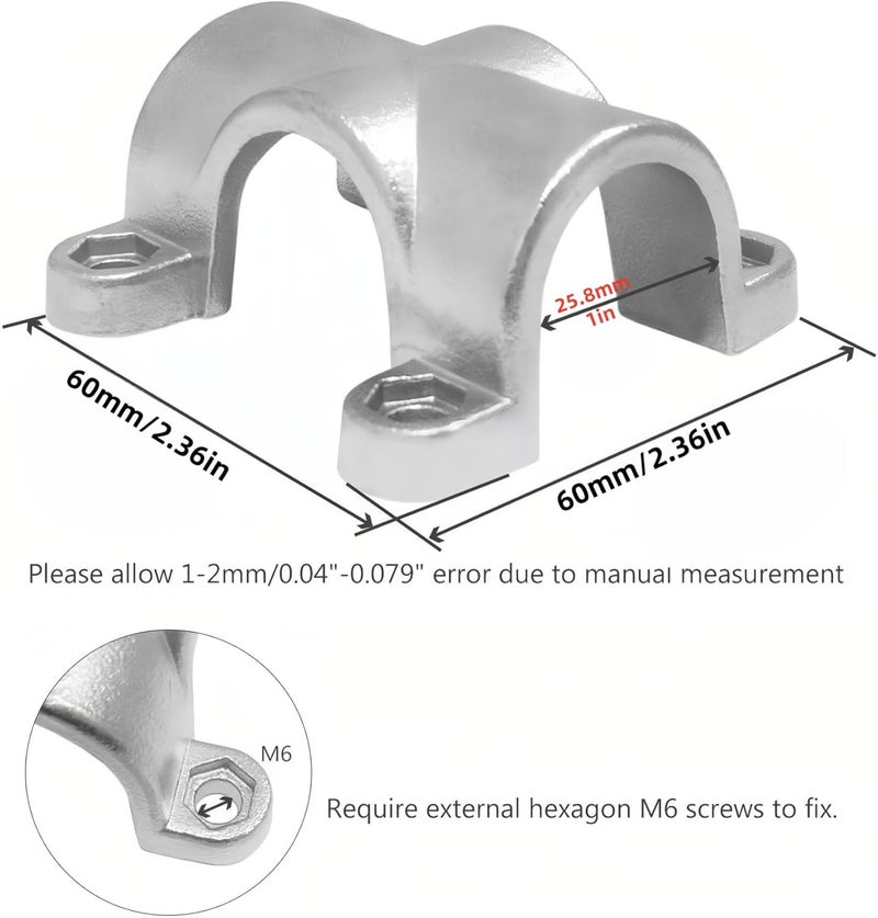 keehui Marine Grade 316 Steel Stainless Tube Mount handrail Cross Tube Clamp for 1inch Tube (2SETS) - Image 2